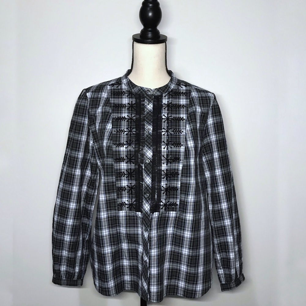 J. Crew embellished button up tartan plaid shirt